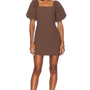 REVOLVE Brown Puff Sleeve Mini Dress